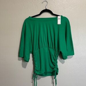 Anthropologie Green Ruched Blouse